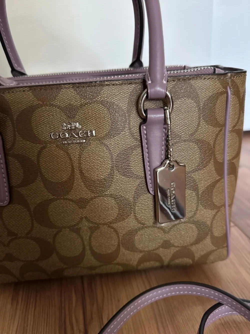 Coach mini Surrey carryall satchel in signature canvas monogram with lavender
